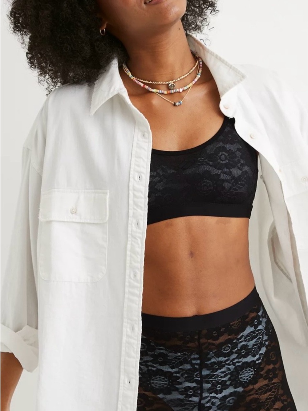 aerie White Button-Down Shirt with Chest Pocket